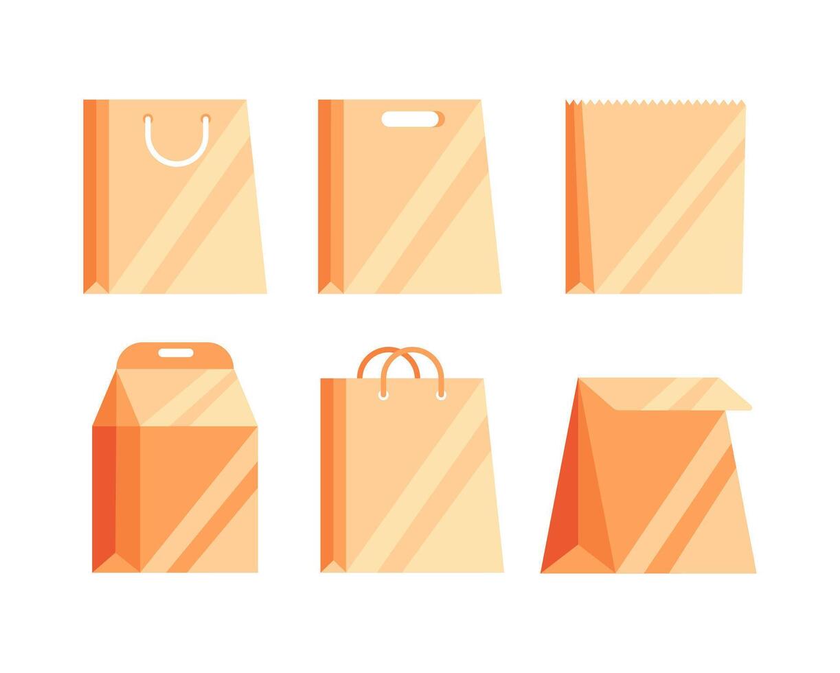 compras bolso papel arte eco paquete. reciclable papel bolsas. vector ilustración