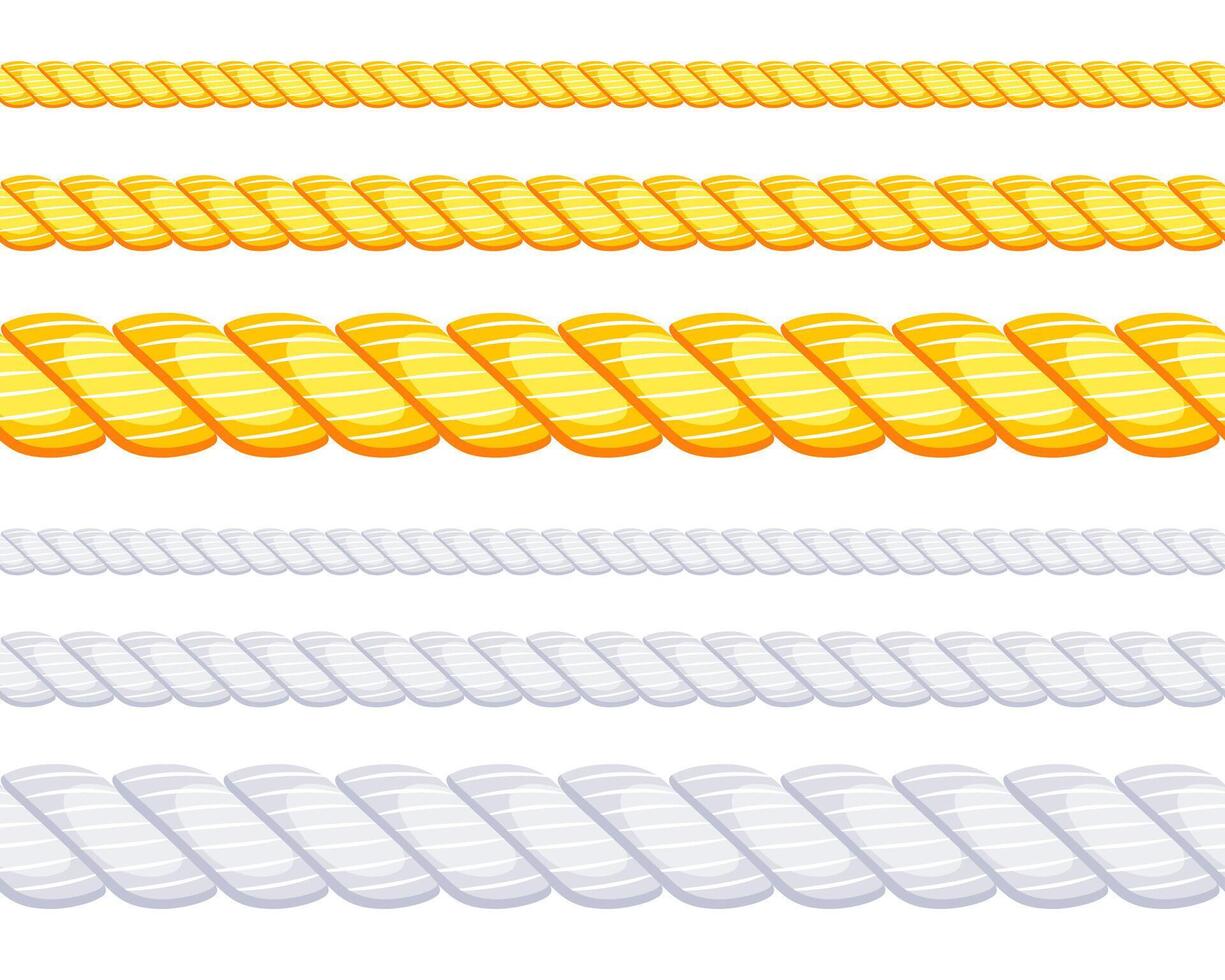 Set of different thickness ropes. Jute or hemp cordage frames. Vector illustration