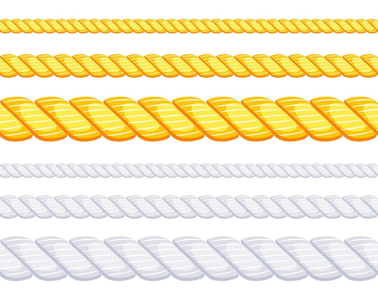 Set of different thickness ropes. Jute or hemp cordage frames. Vector illustration