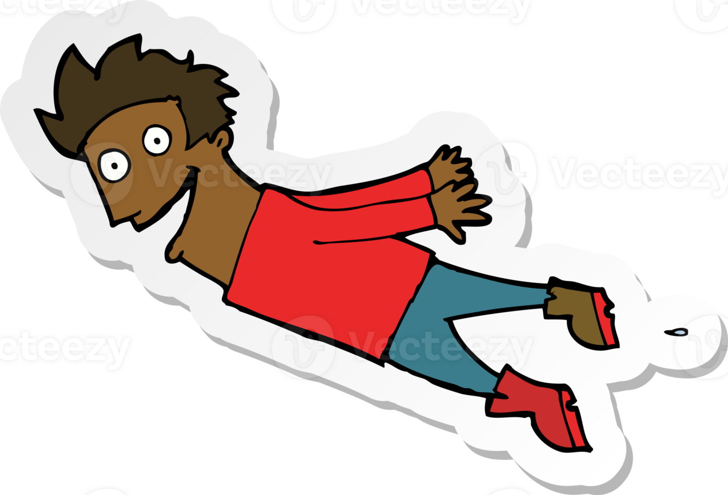 sticker of a cartoon drenched man flying png