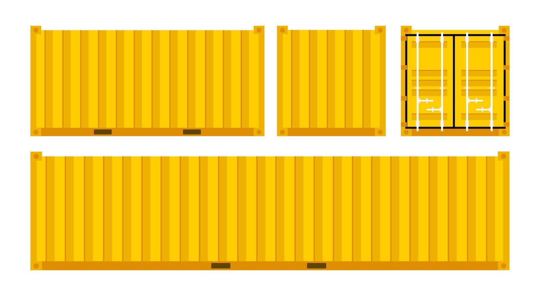 Set Yellow cargo containers. Freight Shipping, delivery and transportation. Vector illustration