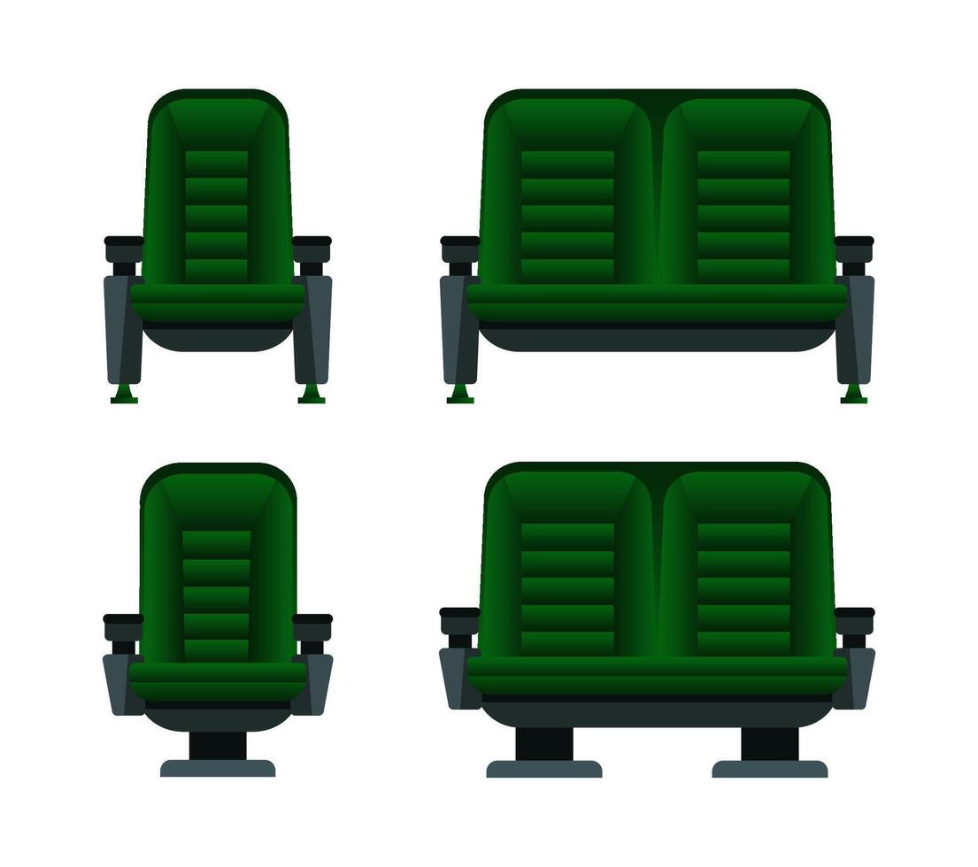 Green movie theater seats for comfortable watching film. Cinema chair. Vector illustration