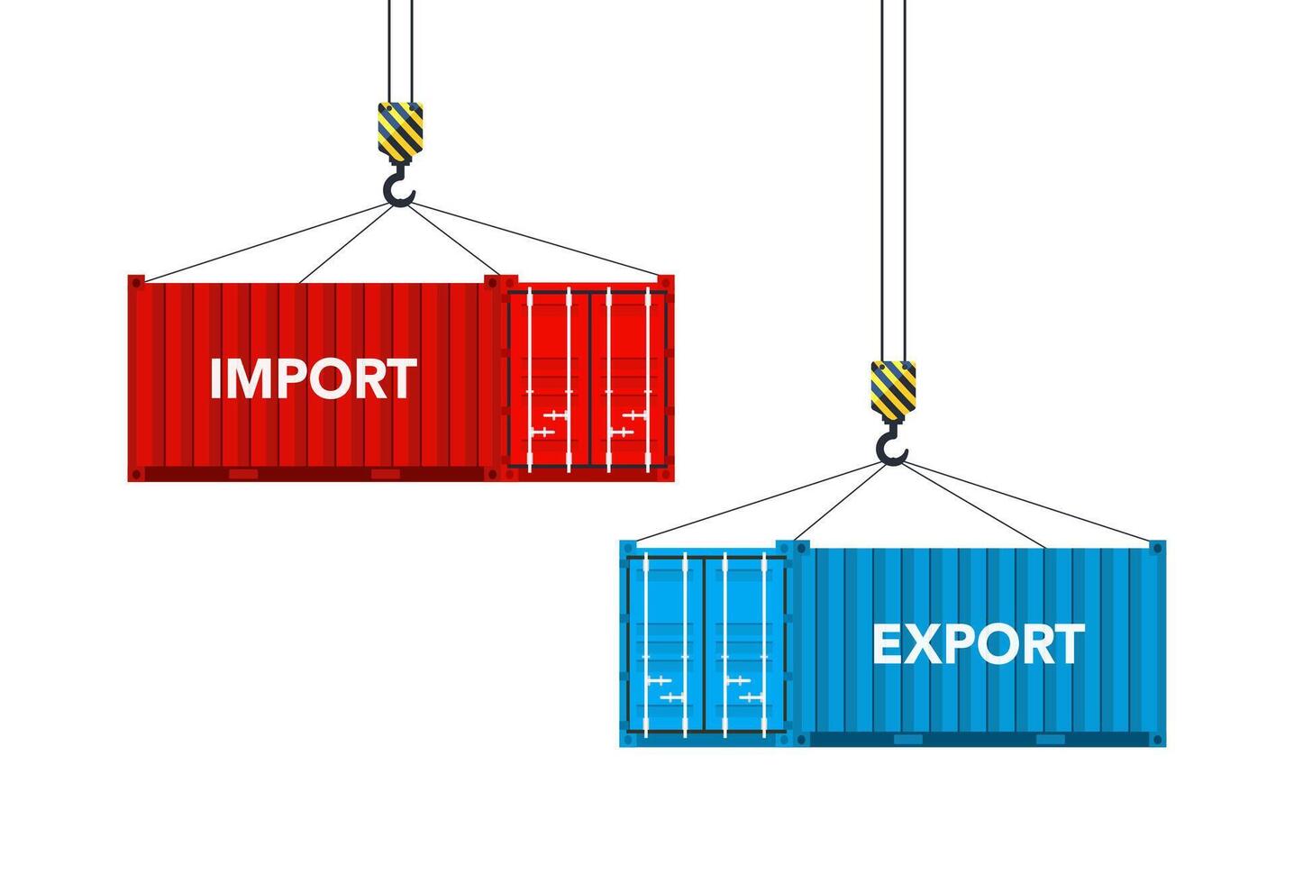 Two cargo containers with import and export. Vector illustration