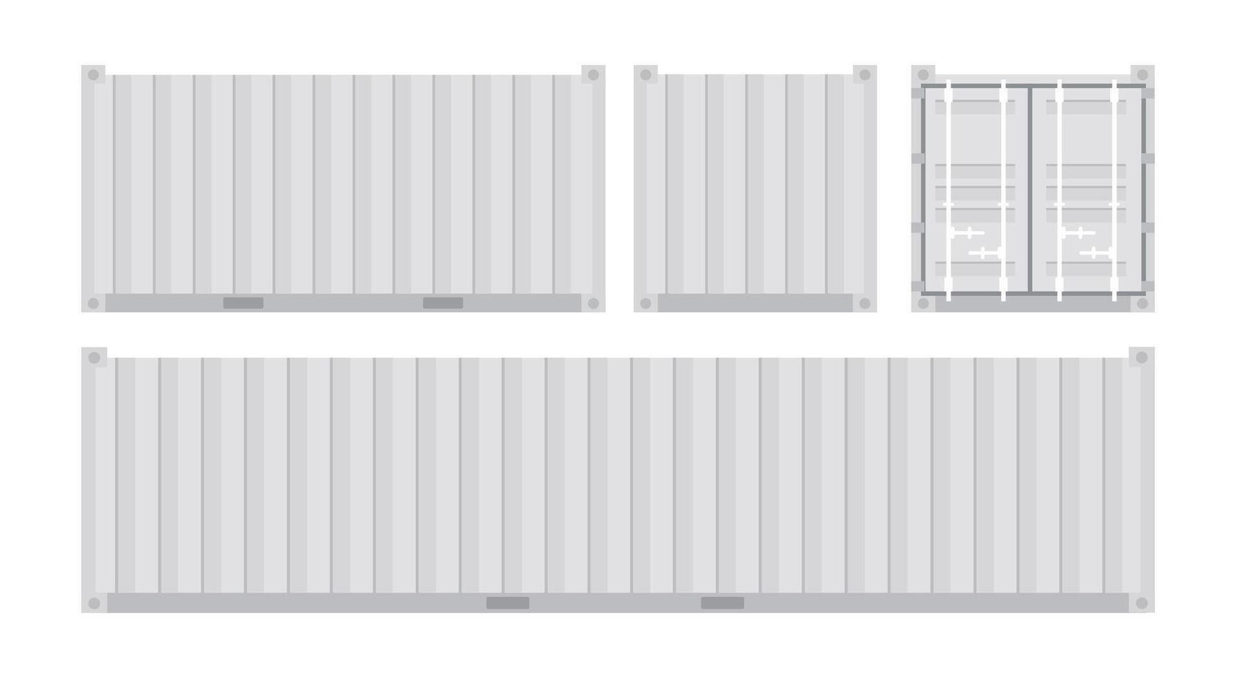 Set white cargo containers. Freight Shipping, delivery and transportation. Vector illustration