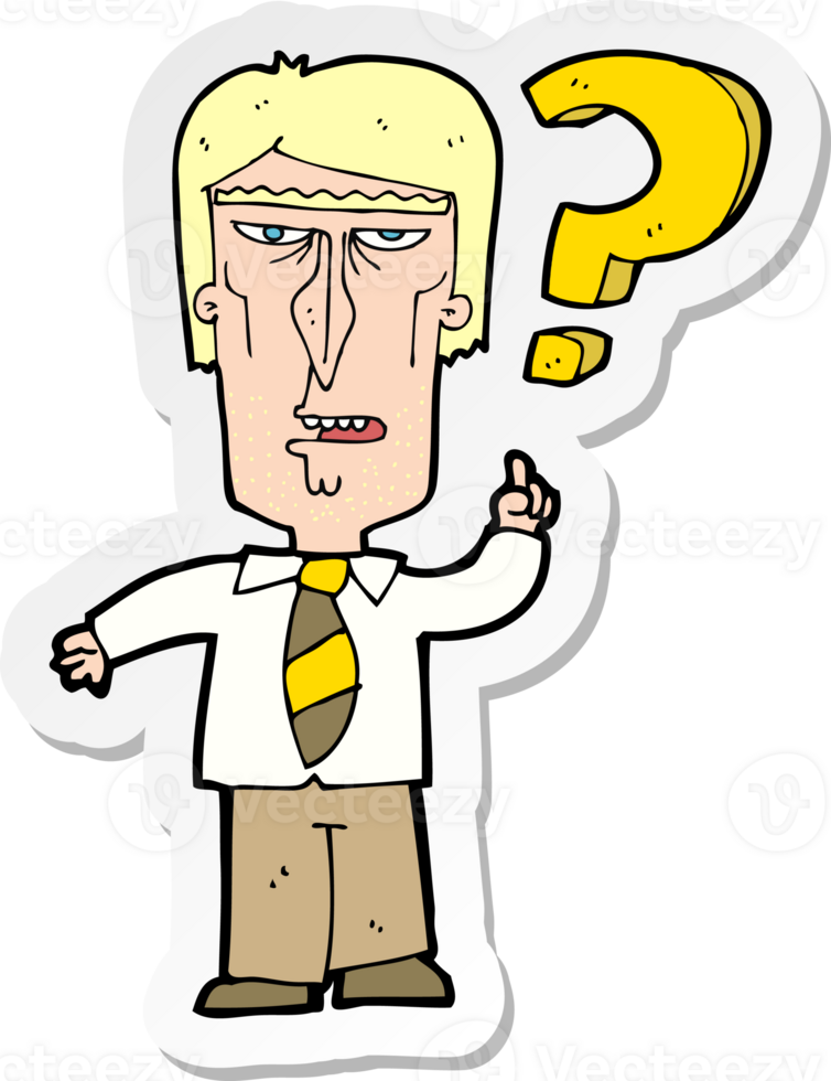 sticker of a cartoon annoyed man asking question png