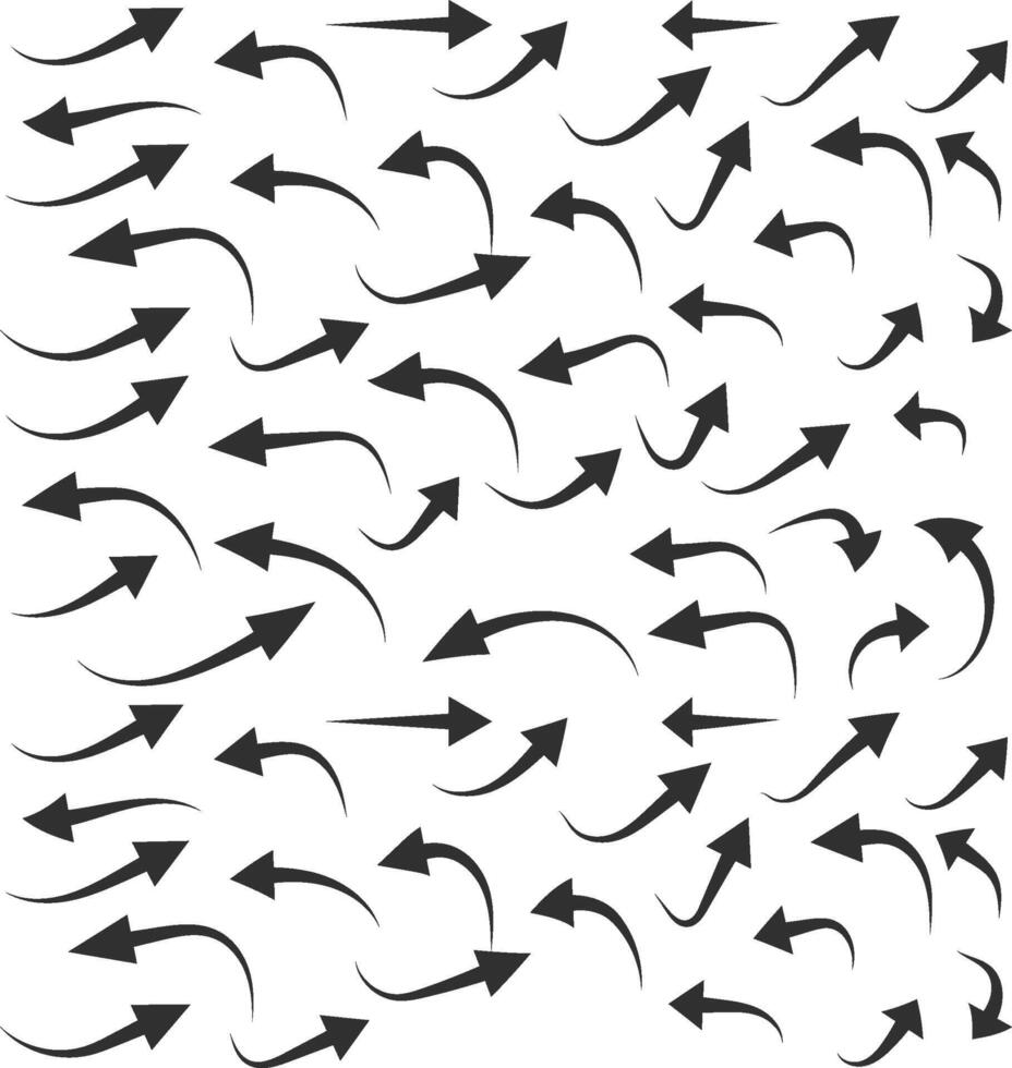 Charcoal arrows vector icons set. Hand drawn freehand different curved lines, swirls arrows. Doodle