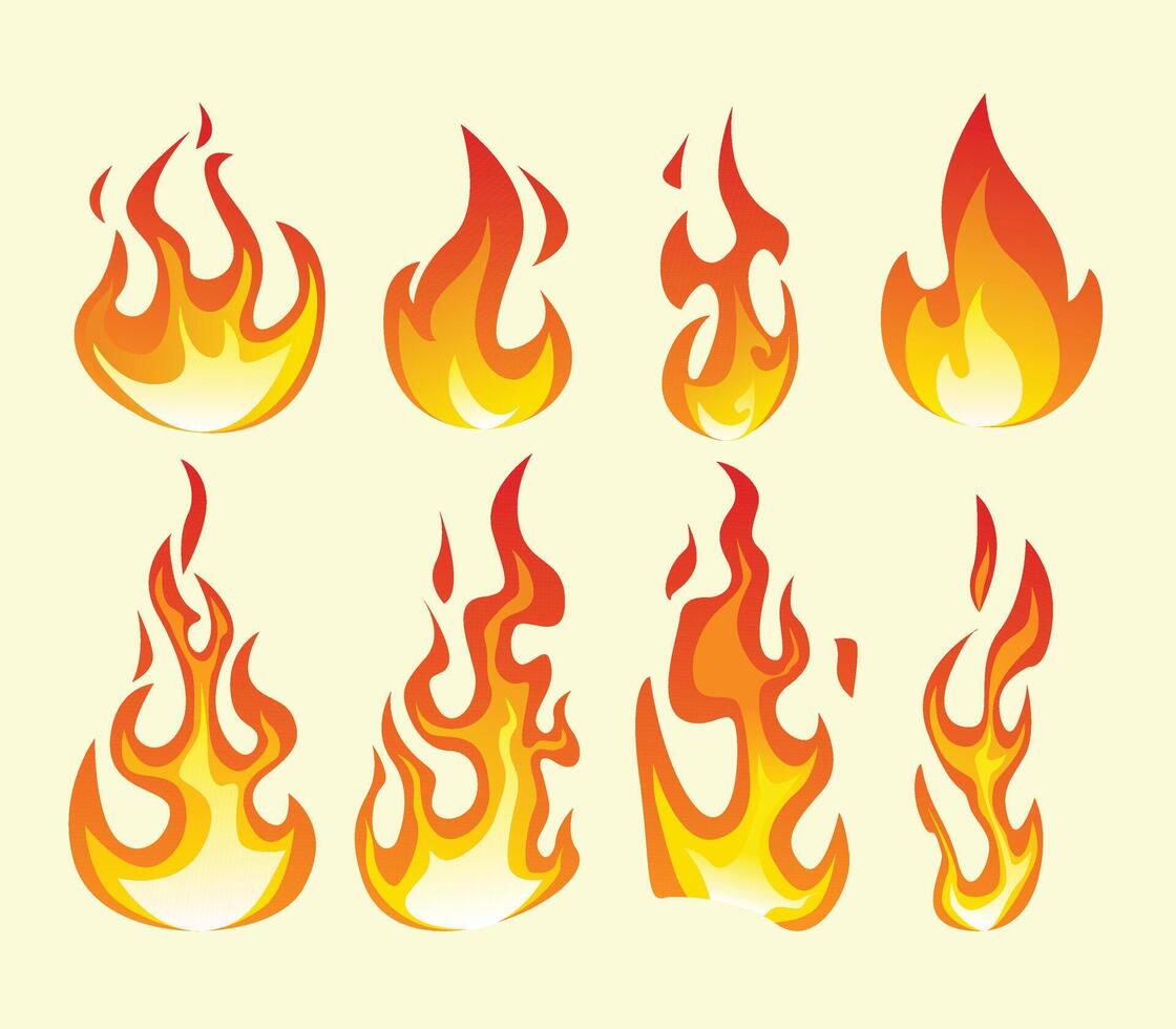 conjunto de fuego fuego. ardiente fuego sin costura borde, dibujos animados estilo flameante hoguera. vector