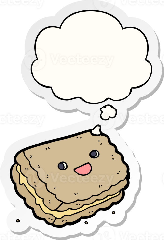 cartoon biscuit with thought bubble as a printed sticker png