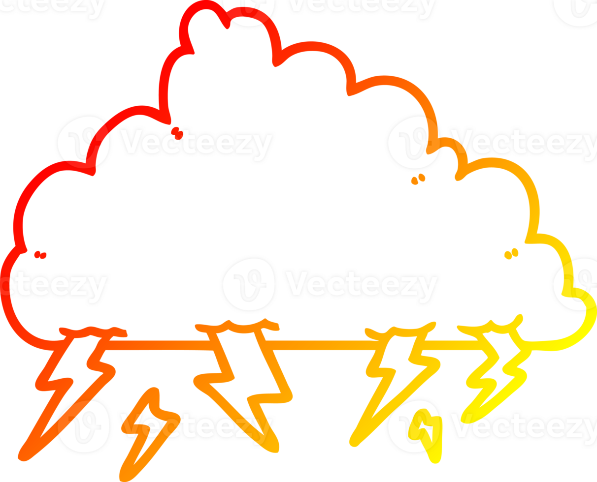 warm gradient line drawing of a cartoon thundercloud png