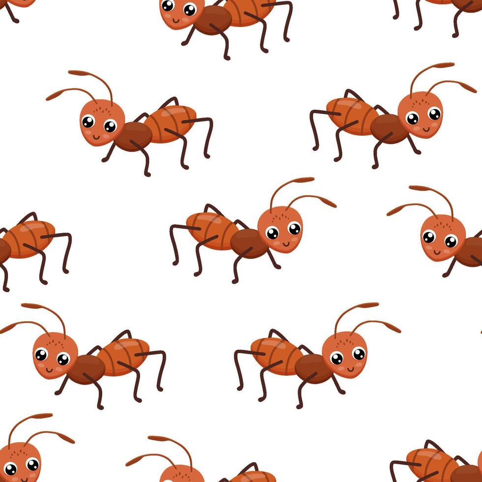 Seamless pattern with cute ant character. Funny insect on white for children and newborn fabric. vector