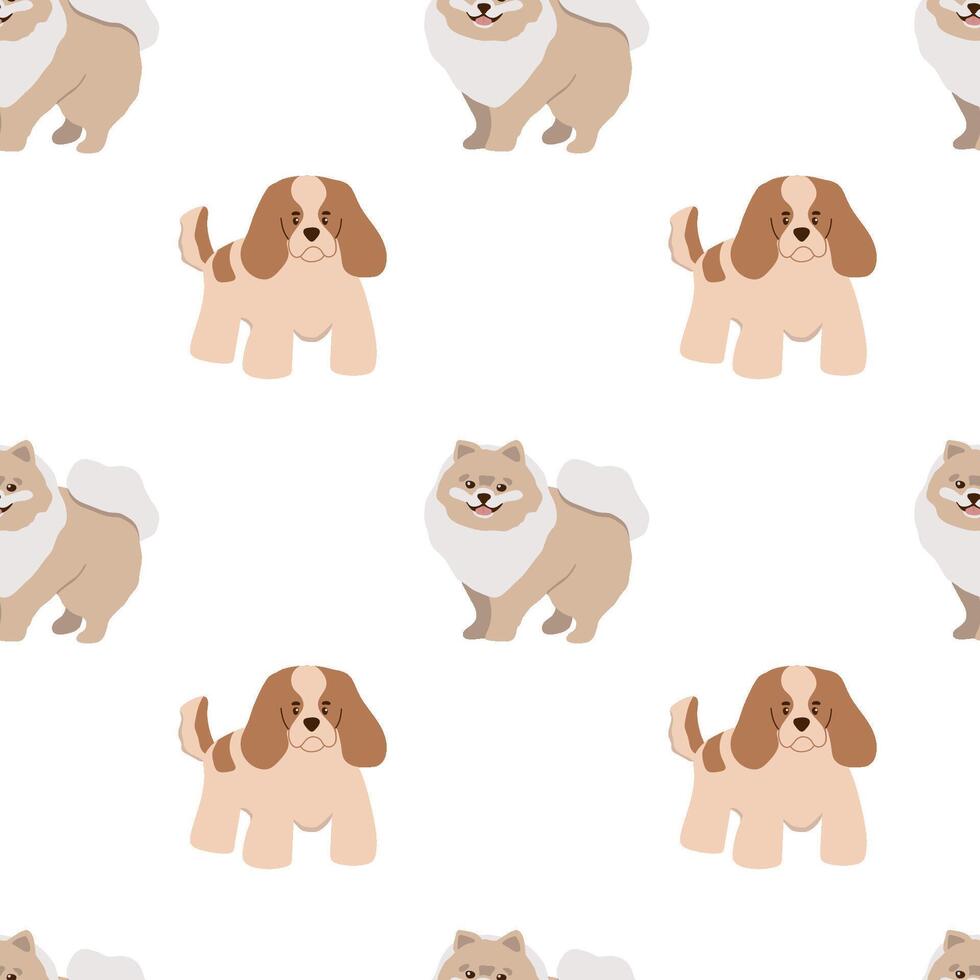 Vector seamless pattern with cute dog isolated on white background