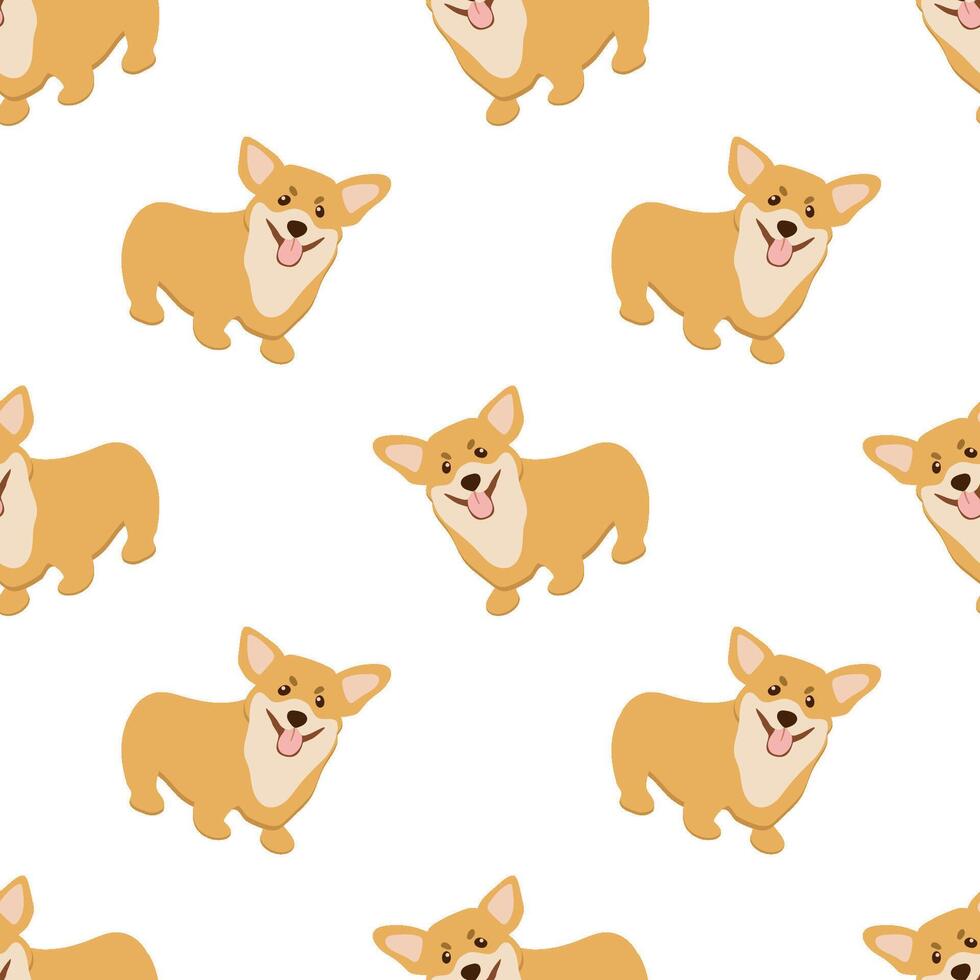 Vector seamless pattern with cute dog corgi isolated on white