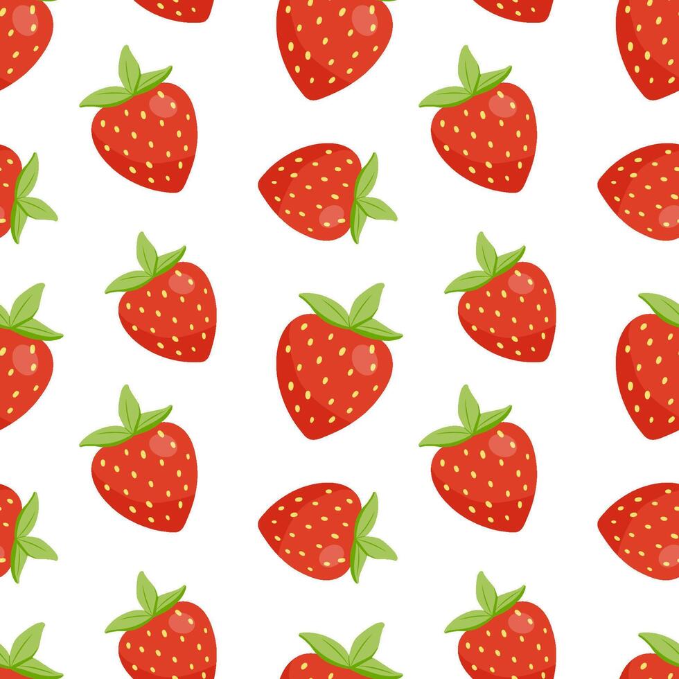 Seamless pattern with cute strawberry on white background. Repeat vector pattern for textiles or fabric