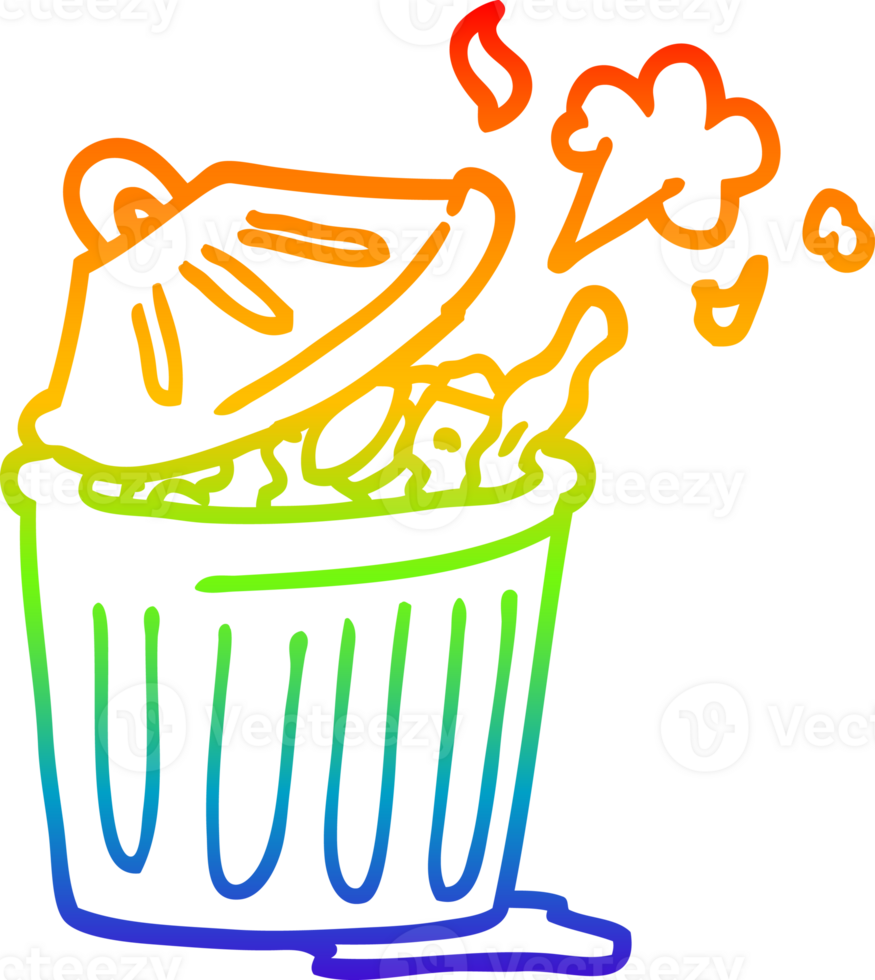rainbow gradient line drawing of a cartoon waste bin png