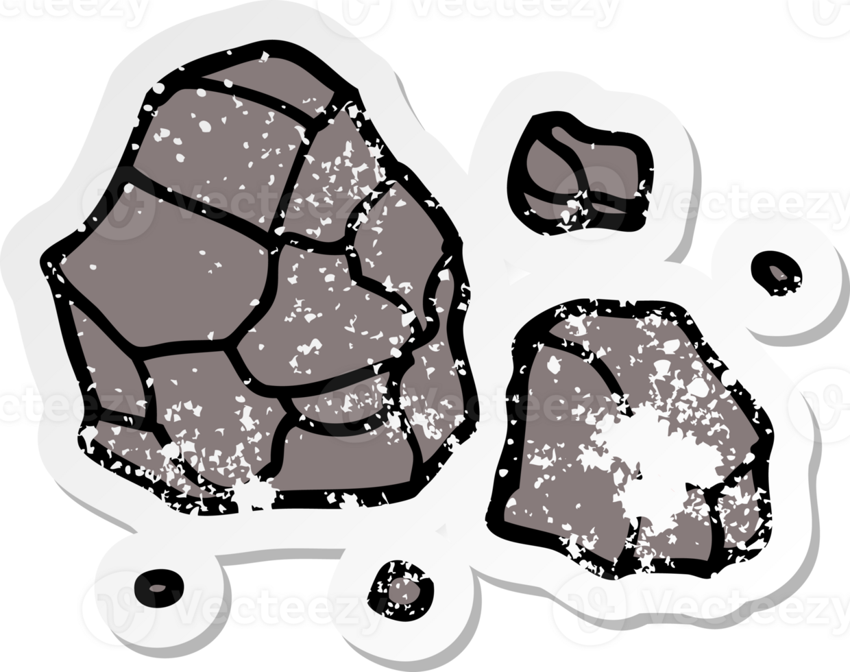 distressed sticker of a cartoon rocks png