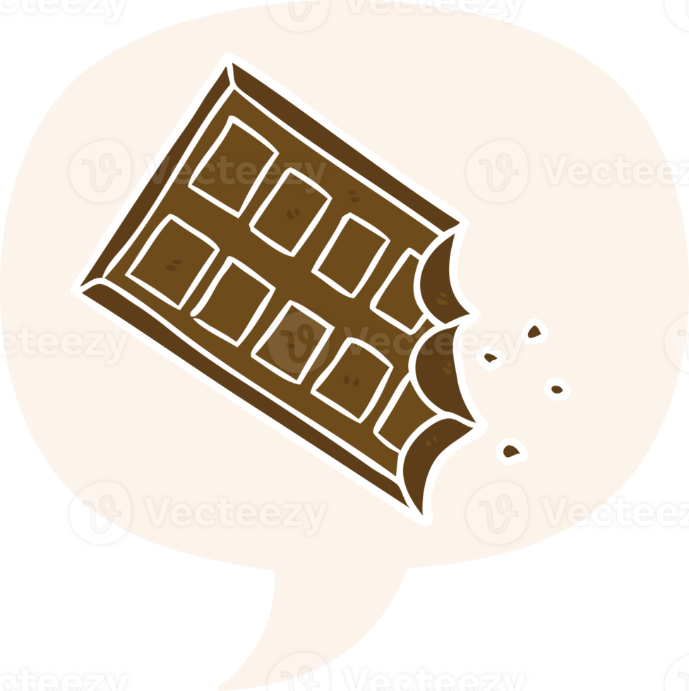 cartoon bar of chocolate with speech bubble in retro style png