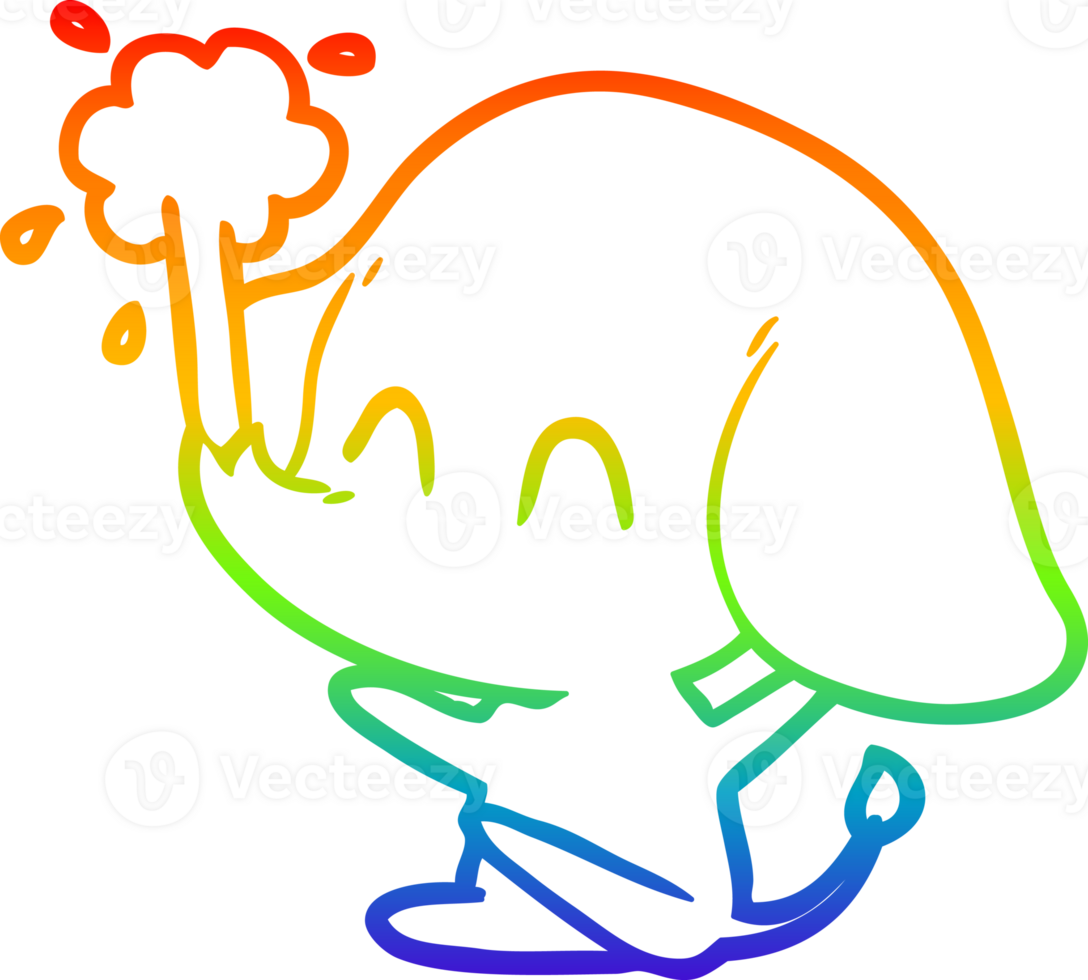 rainbow gradient line drawing of a cute cartoon elephant spouting water png