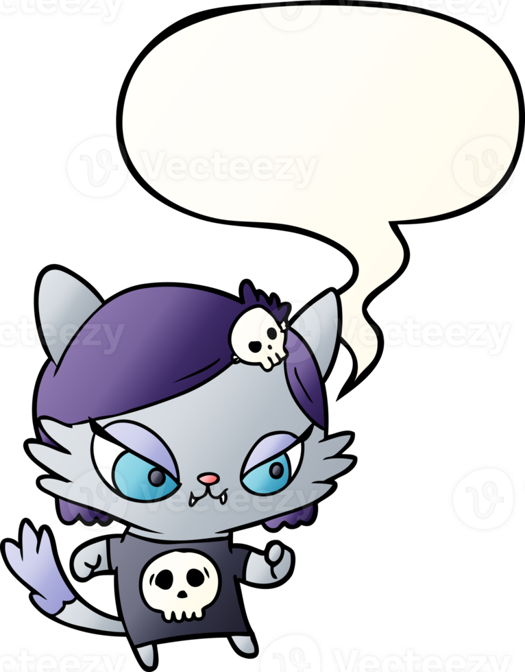 cute cartoon tough cat girl with speech bubble in smooth gradient style png