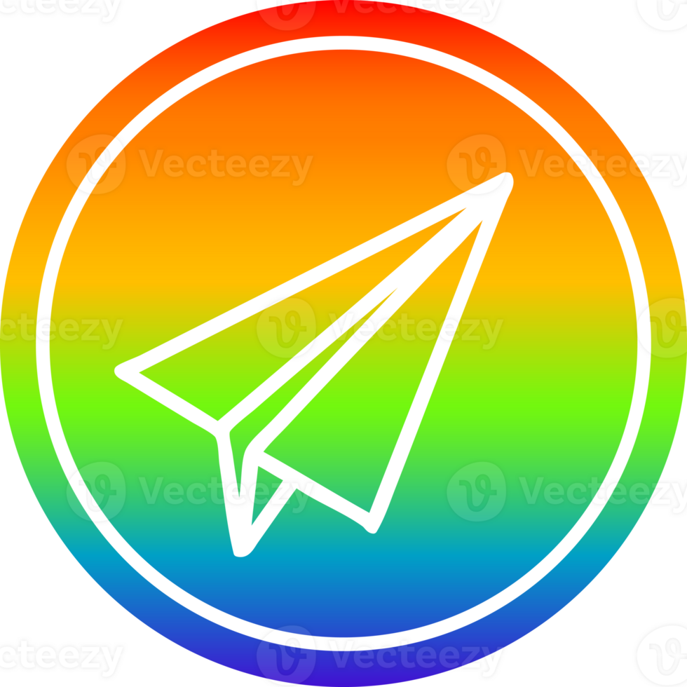 paper plane circular icon with rainbow gradient finish png