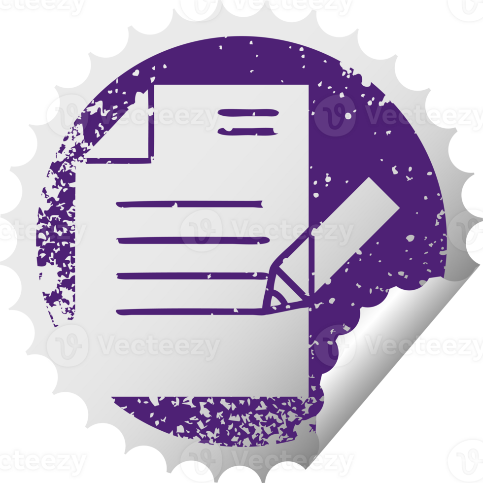 distressed circular peeling sticker symbol of a of writing a document png