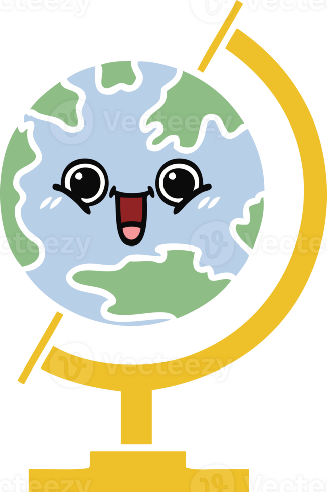 flat color retro cartoon of a globe of the world png