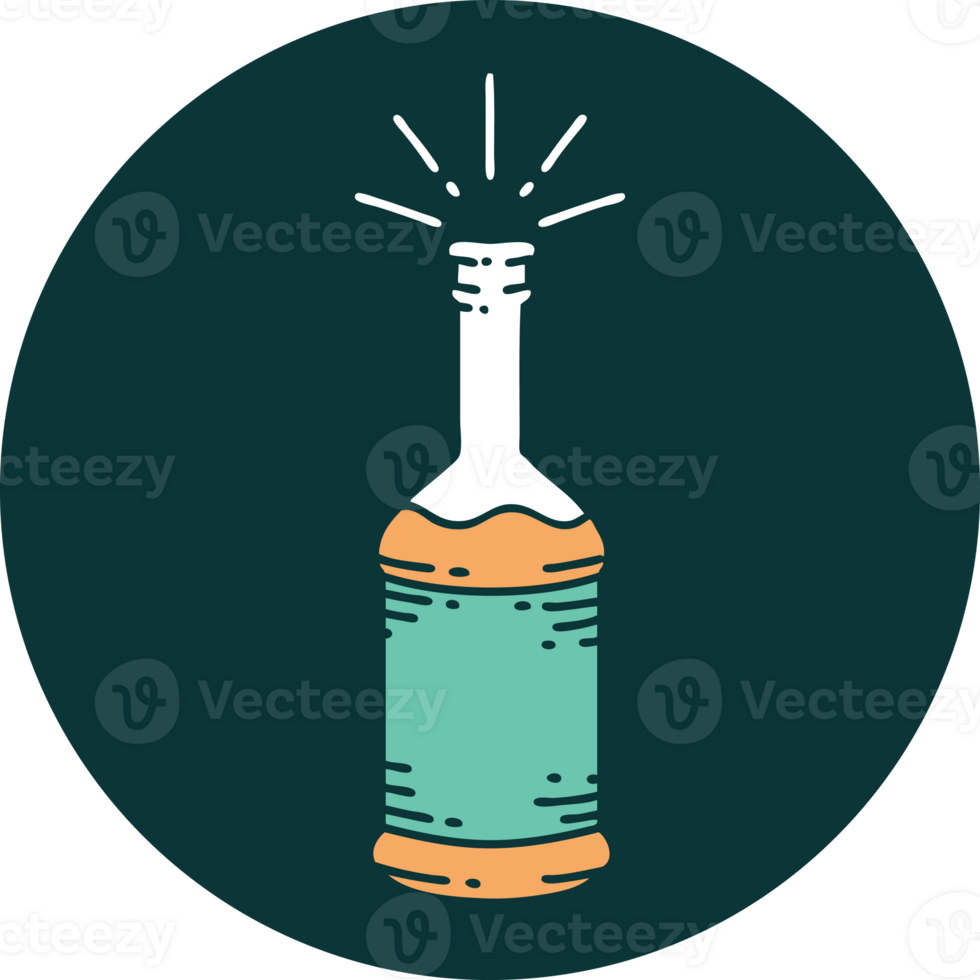 icon of a tattoo style beer bottle png