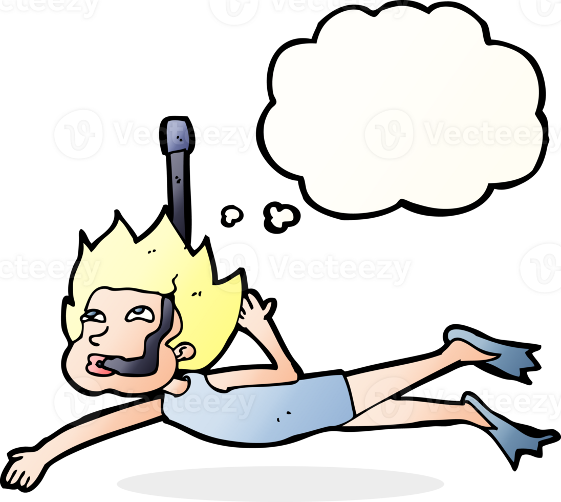 cartoon swimmer with snorkel with thought bubble png