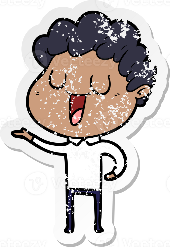 distressed sticker of a laughing cartoon man png