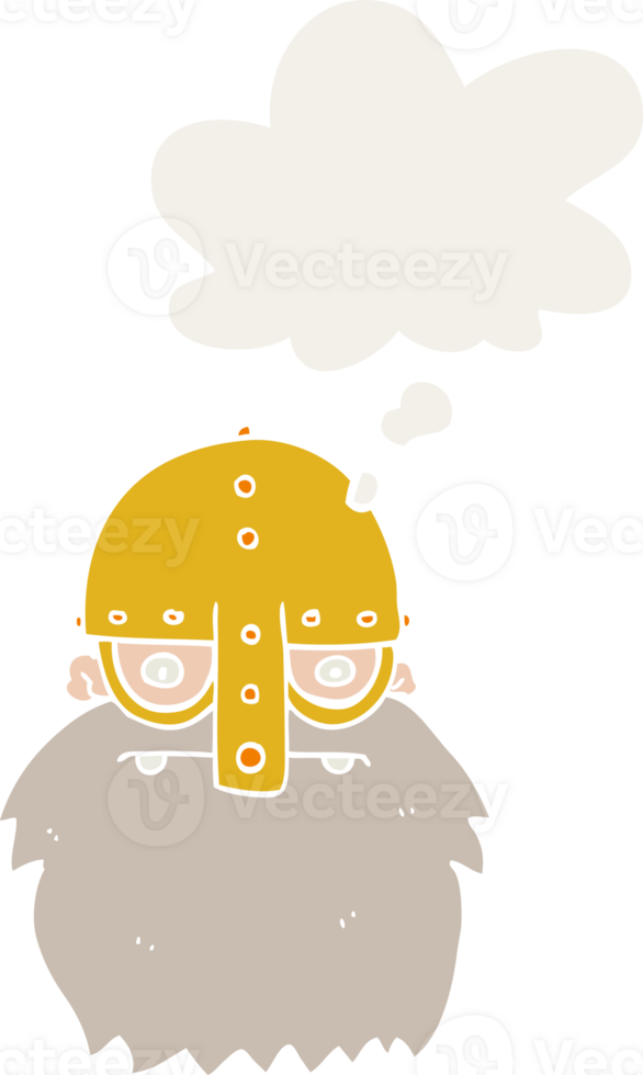 cartoon viking face with thought bubble in retro style png