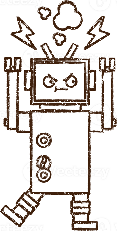 Robot Working Charcoal Drawing png
