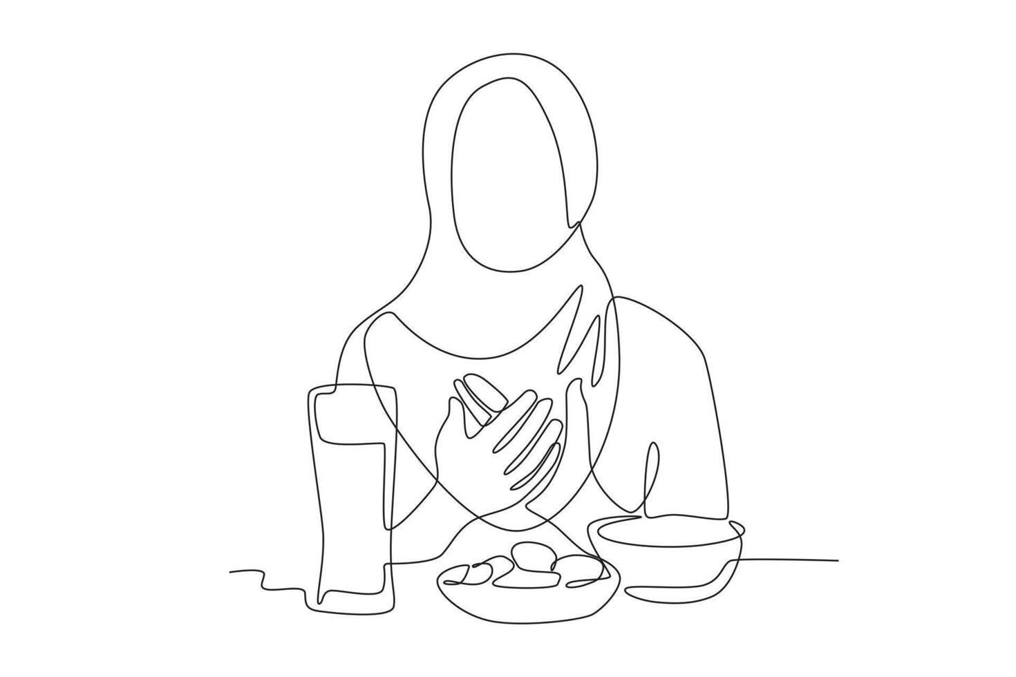 A woman prays to break the fast vector