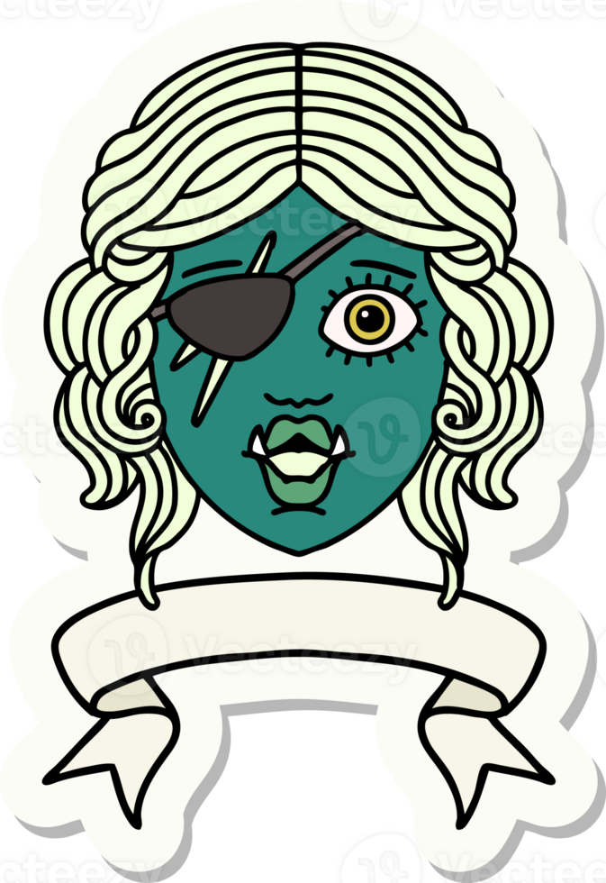 sticker of a orc rogue character face with banner png