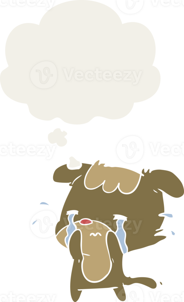 cartoon sad dog with thought bubble in retro style png
