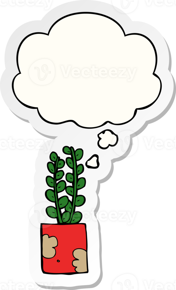 cartoon plant with thought bubble as a printed sticker png