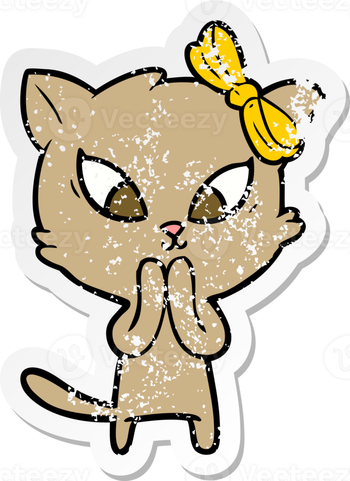distressed sticker of a cartoon cat png