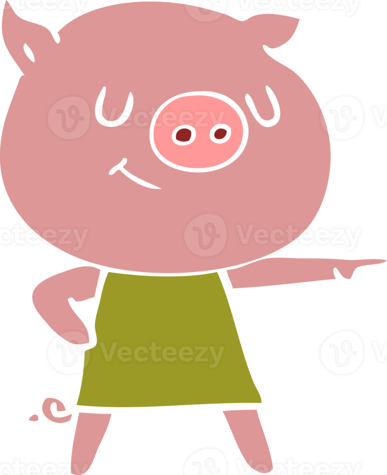 happy flat color style cartoon pig png