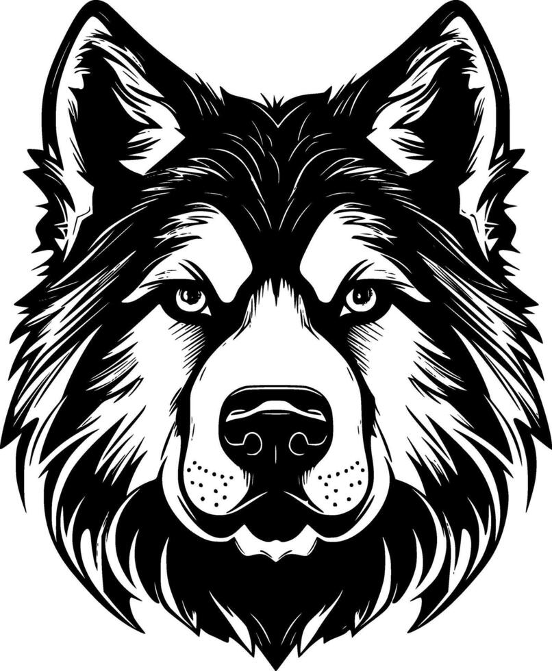 Alaskan Malamute, Black and White Vector illustration