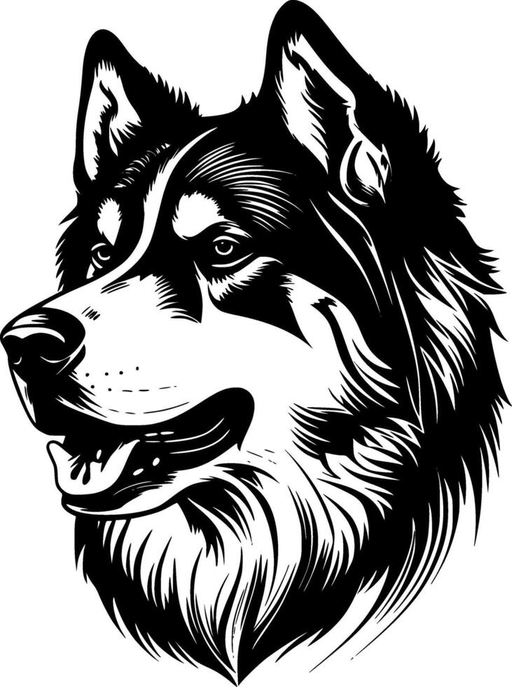 Alaskan Malamute, Black and White Vector illustration
