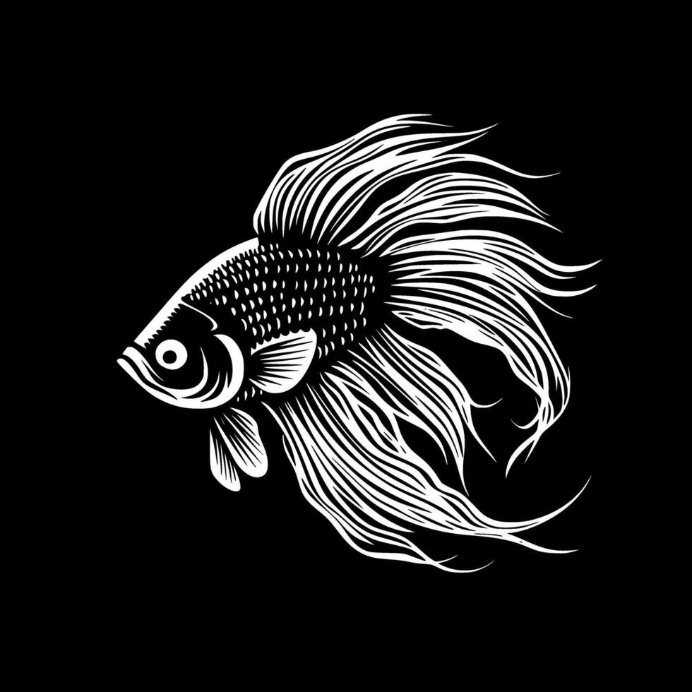 Betta pescado - negro y blanco aislado icono - vector ilustración