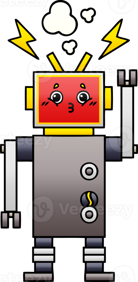 gradient shaded cartoon of a robot malfunction png
