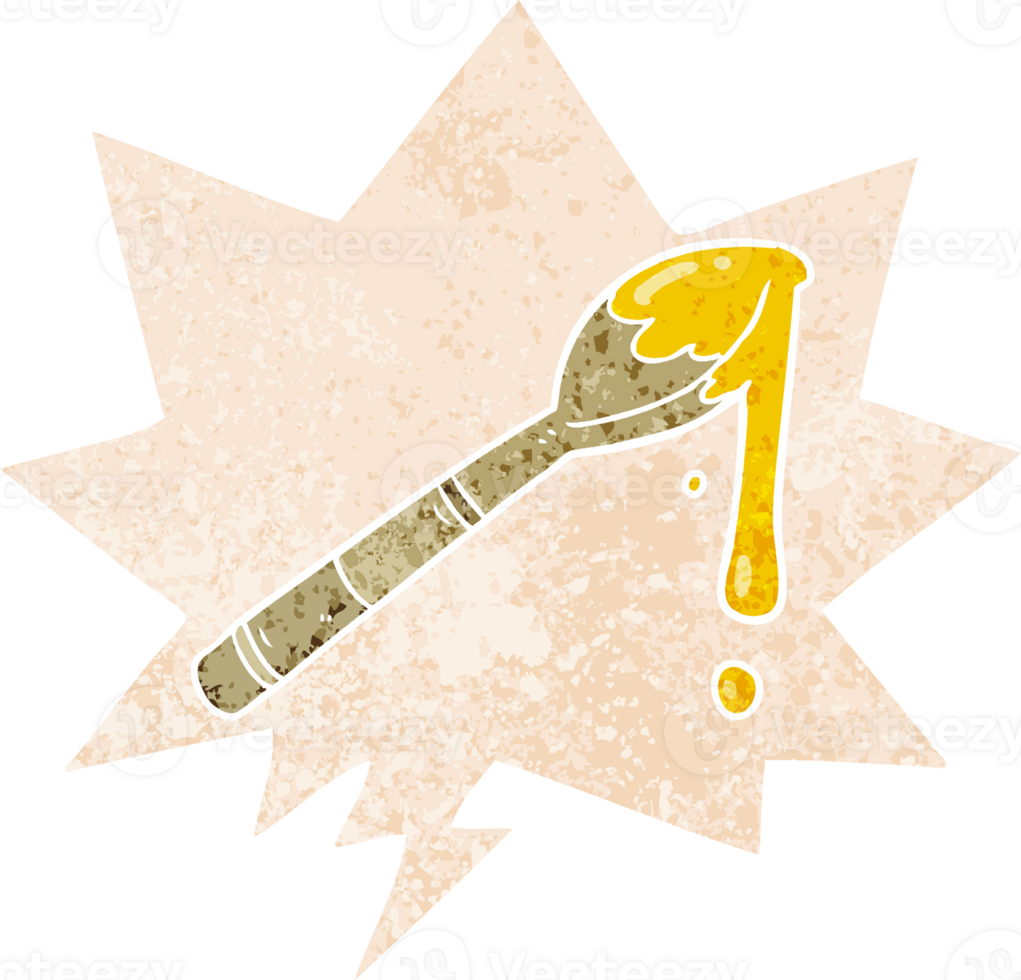 cartoon spoonful of honey with speech bubble in grunge distressed retro textured style png