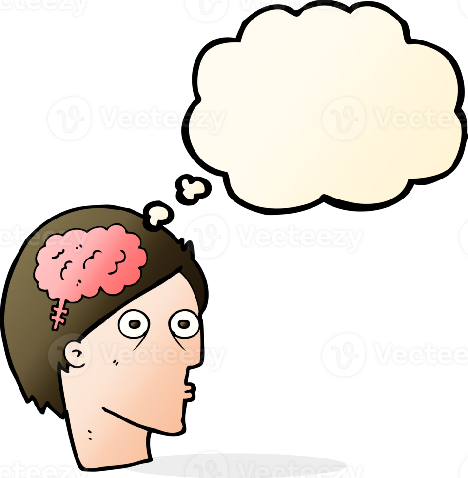 cartoon head with brain symbol with thought bubble png