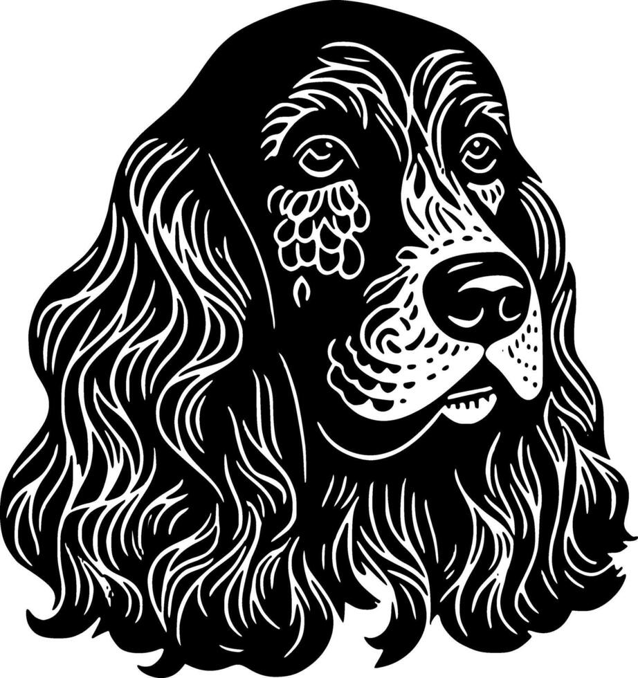 cocker spaniel - negro y blanco aislado icono - vector ilustración