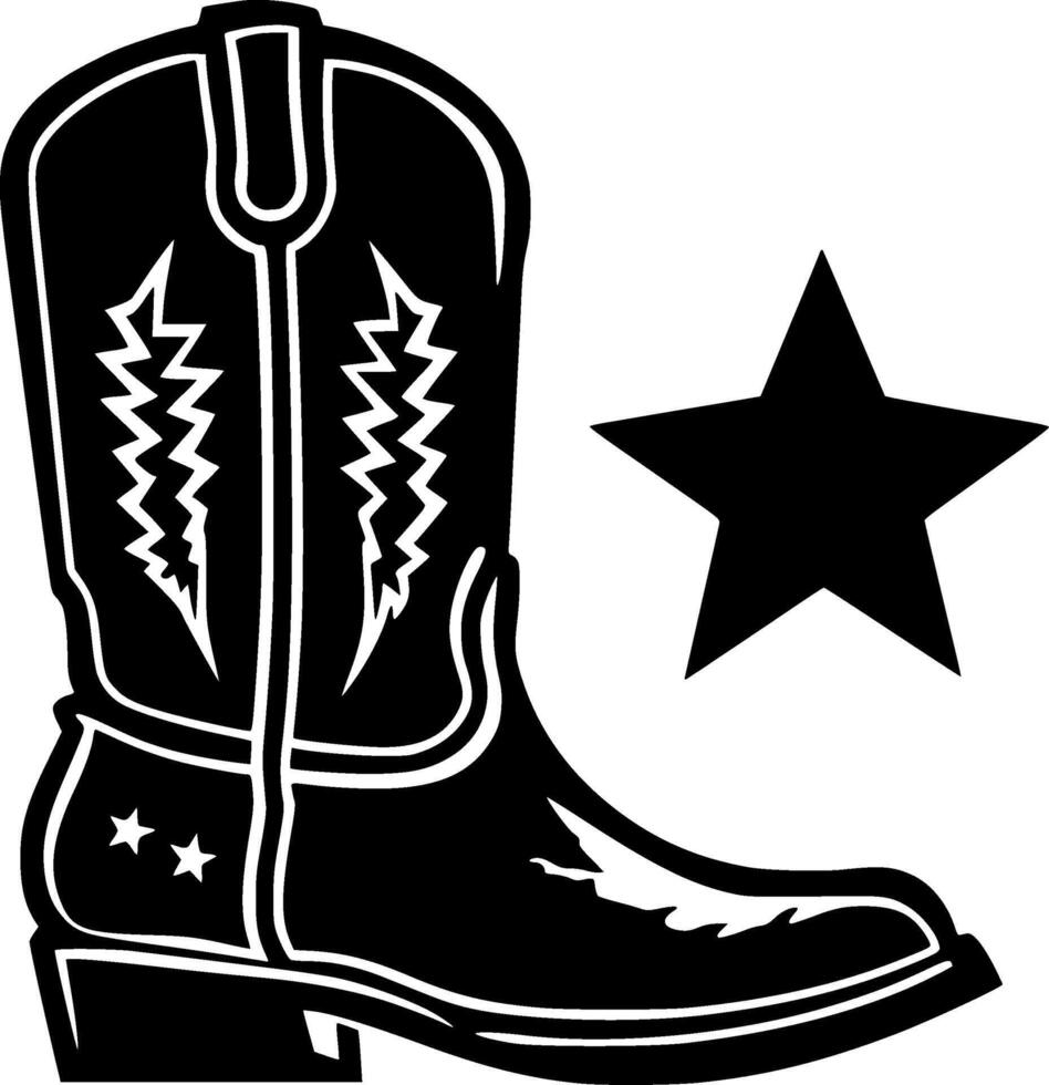 Cowboy Boot, Black and White Vector illustration