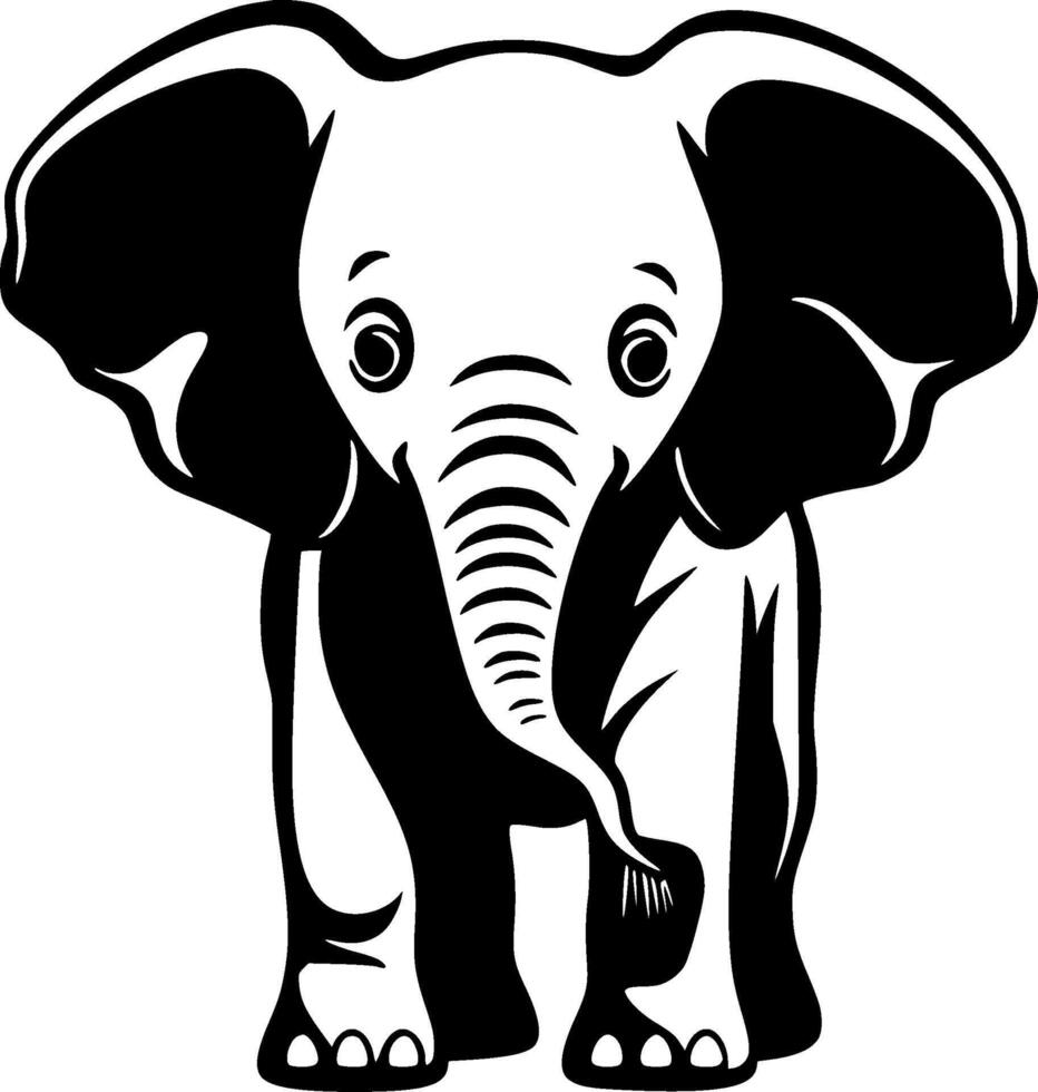 Elephant Baby, Black and White Vector illustration