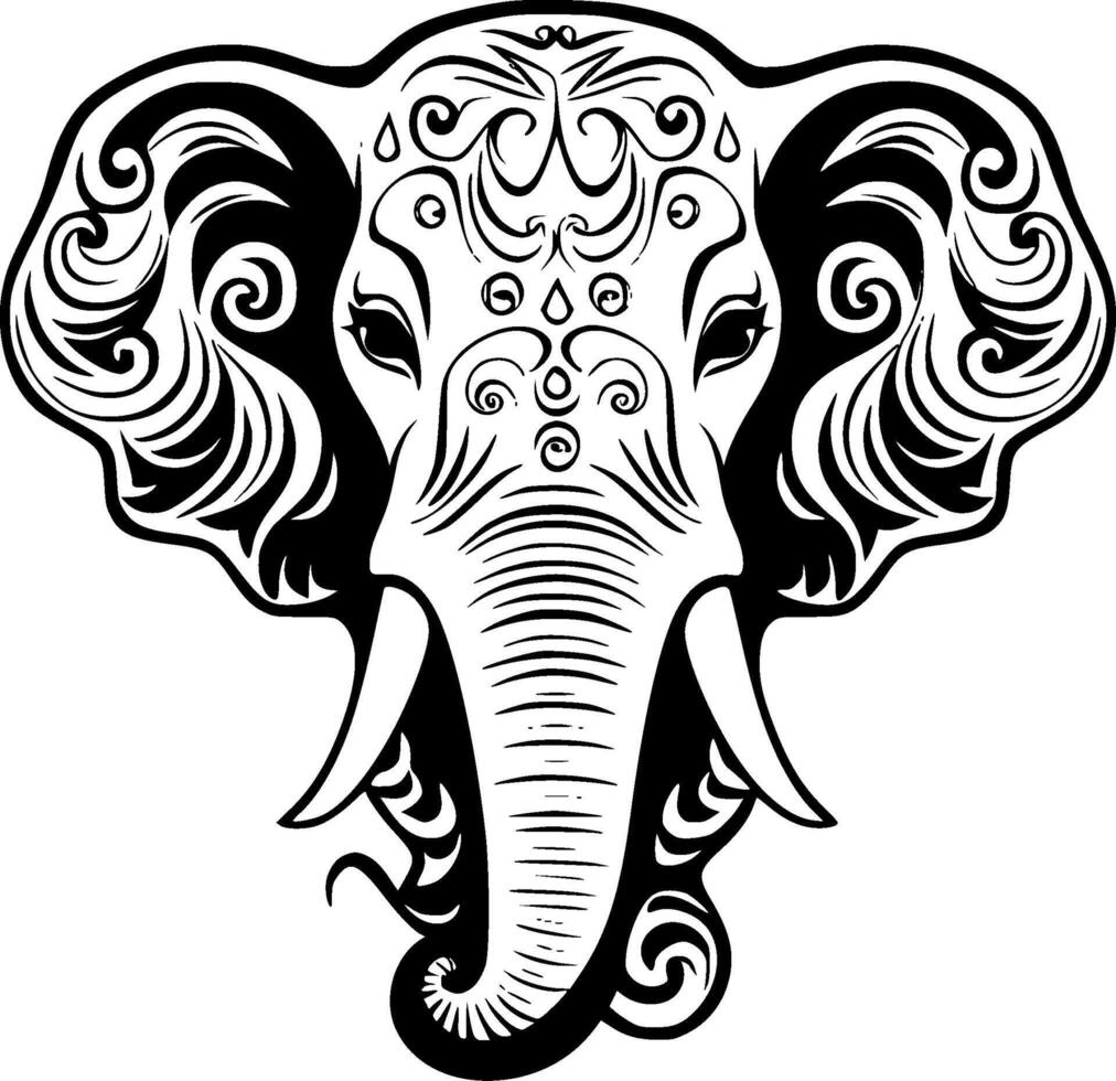 Elephant, Black and White Vector illustration