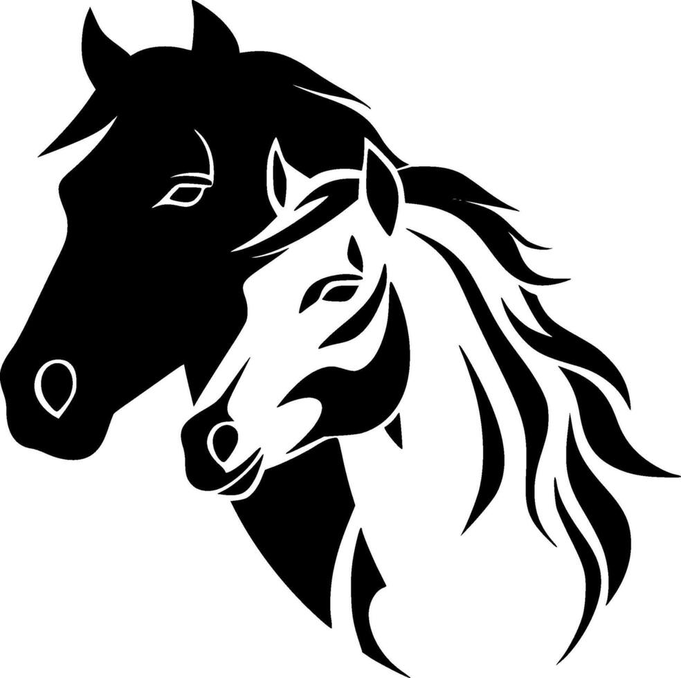 caballos - negro y blanco aislado icono - vector ilustración