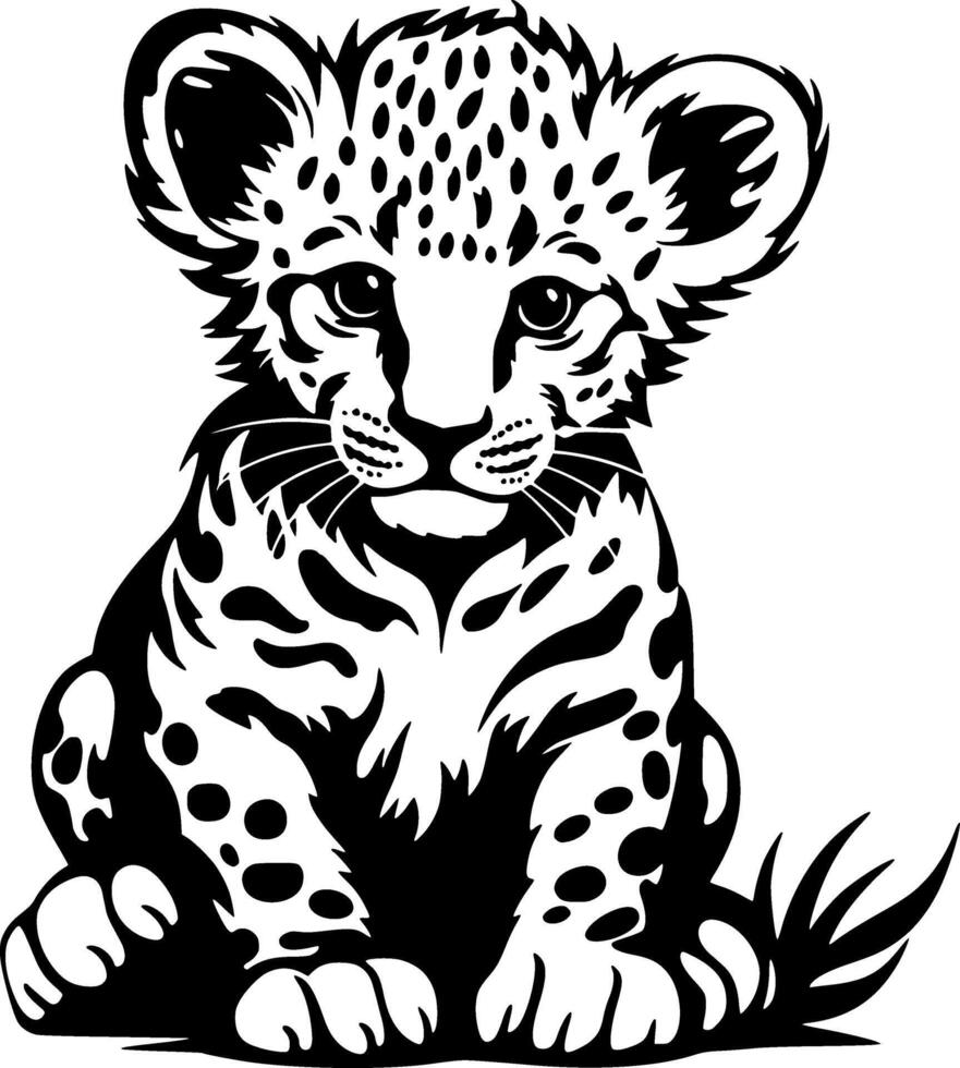 leopardo bebé, negro y blanco vector ilustración