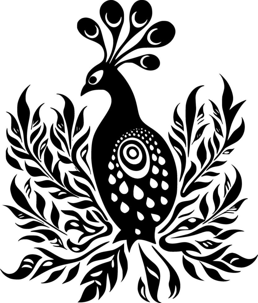 Peacock - Black and White Isolated Icon - Vector illustration