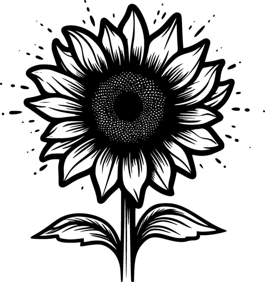 Sunflower, Black and White Vector illustration